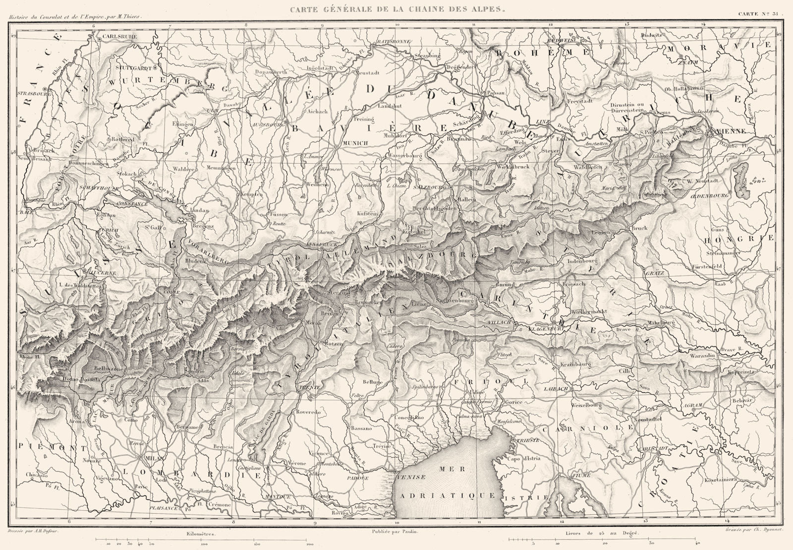 EUROPE. Carte Générale de la Chaine des Alpes. Eastern Alps 1859 old map